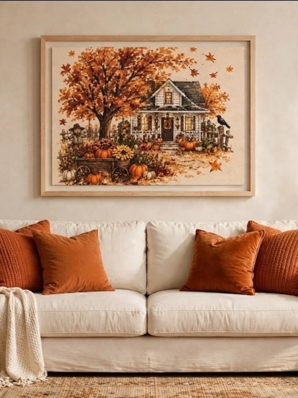 Autumn Harvest Framed Wall Art - Orange Rustic Home Accent